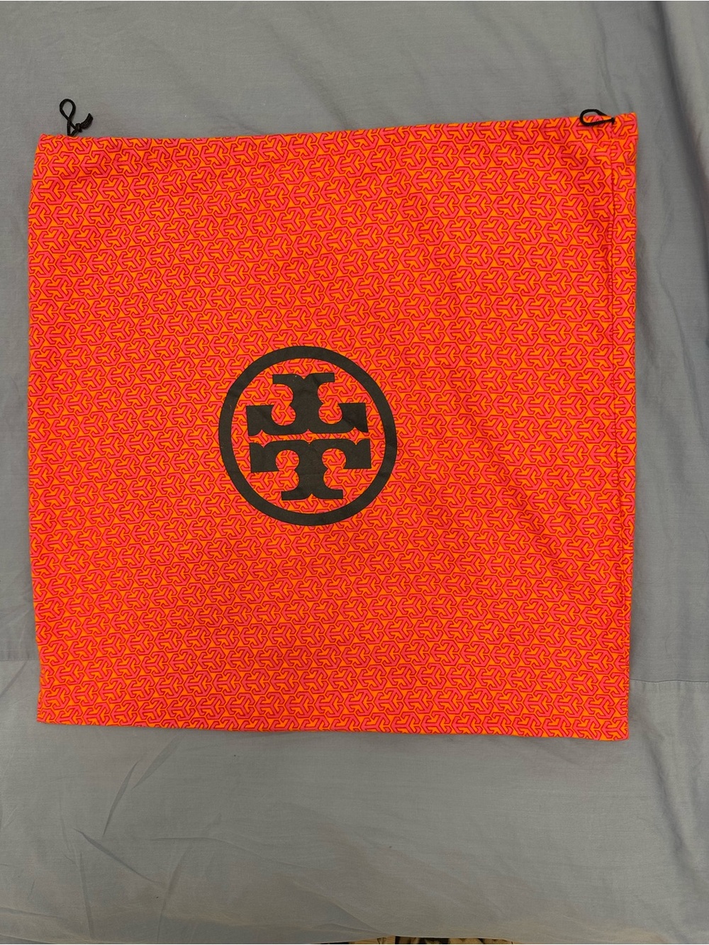 Tory Burch Bright Orange and Black Logo Drawstring Bag